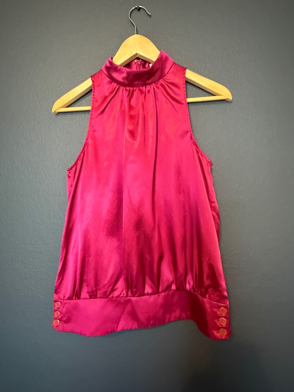 Forever 21 Fuchsia Satin High-Neck Sleeveless Top